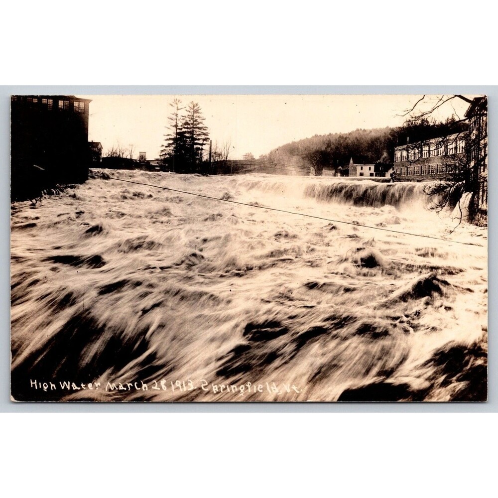 1913 Springfield VT High Water Flood Disaster RPPC Real Photo Postcard
